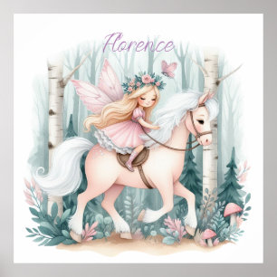 Schöne Feenmädchen reiten in einem verzauberten Wa Poster