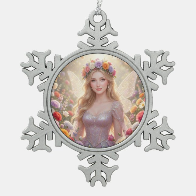 Schöne Feenprinzessin Schneeflocken Zinn-Ornament (Vorderseite)