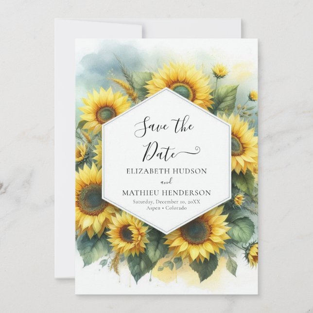 Schöne Feldsonnenblume Hochzeit Save The Date (Vorderseite)