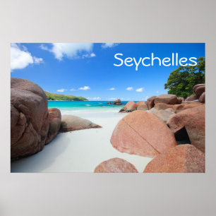 Schöne Felsenküste auf den Seychellen Poster