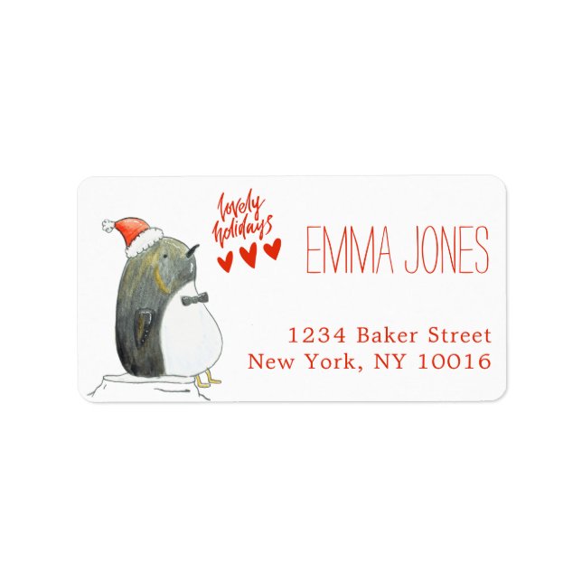 Schöne Ferien | Niedliche Penguin Weihnachten Adressaufkleber (Vorne)