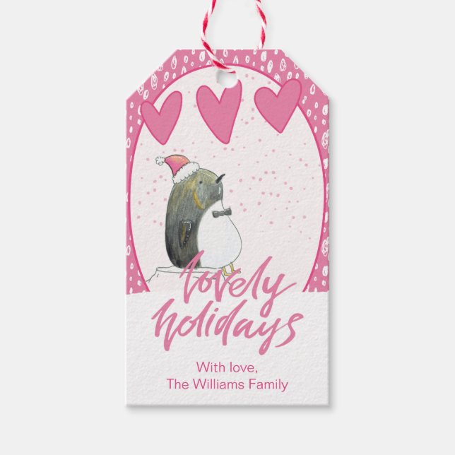 Schöne Ferien | Niedliche Penguin Weihnachten Geschenkanhänger (Vorderseite)