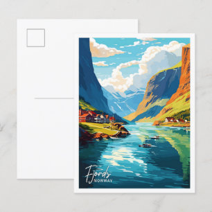 Schöne Fjorde Norwegen Kunst Reiseillustration Postkarte