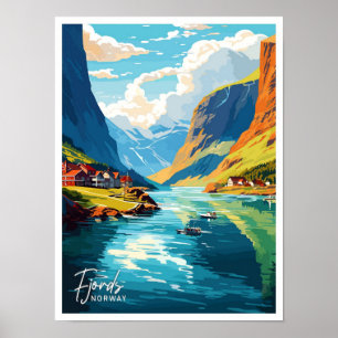 Schöne Fjords Norwegen Art Travel Illustration Poster
