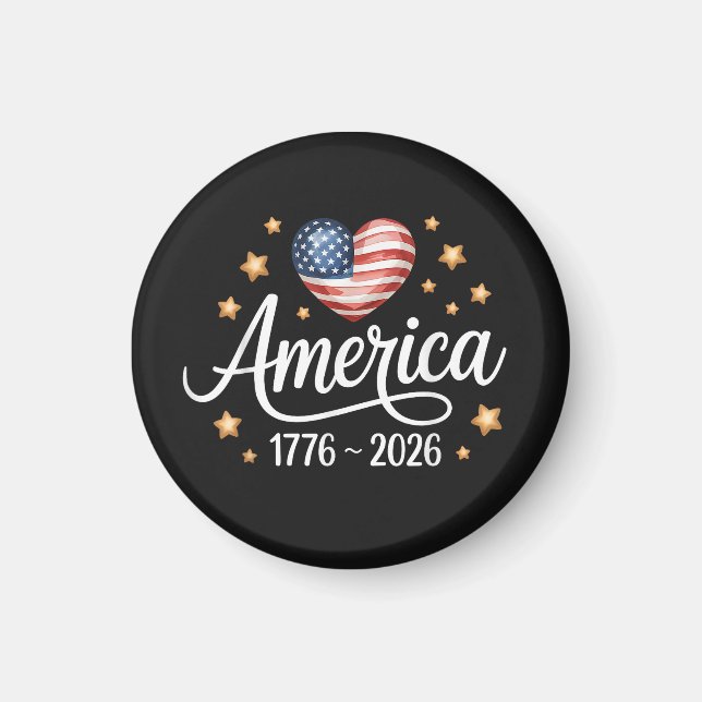 Schöne Flaggenherz 1776-2026 4. Juli 250.  Magnet (Vorne)