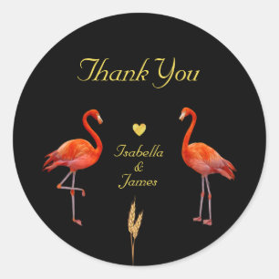 Schöne Flamingos auf Black & Golden Vielen Dank Runder Aufkleber