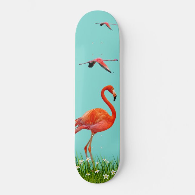 Schöne Flamingos auf hell türkisblau Skateboard (Vorderseite)