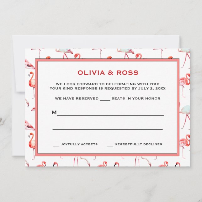 Schöne Flamingos Response Cards Einladung (Vorderseite)
