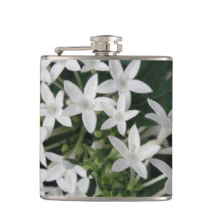 Schöne Flasche mit weißen tropischen Blume Flachmann