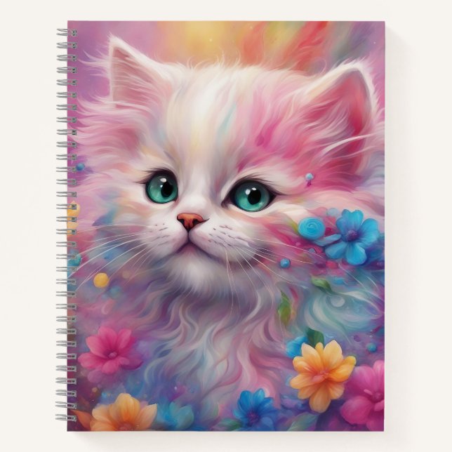 Schöne, flauschig weiße Katze Notizbuch (Vorderseite)