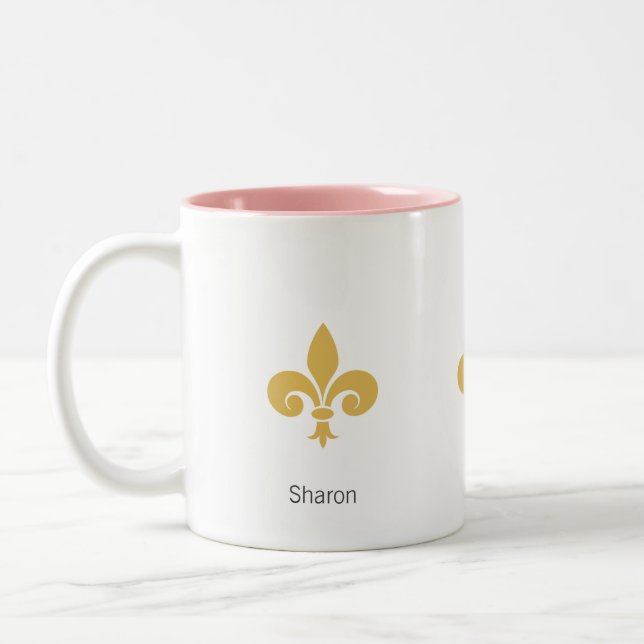Schöne Fleur-de-lis-Blume auf Weiß Zweifarbige Tasse (Links)
