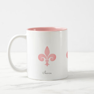 Schöne Fleur-de-lis-Blume in hellrosa Koralle Zweifarbige Tasse