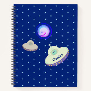 Schöne fliegende Untertassen & Sterne auf Blau Notizbuch