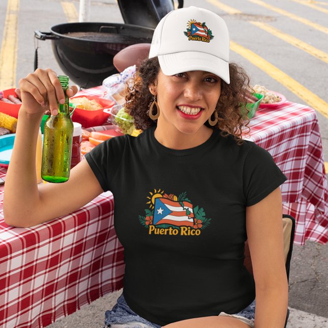 Schöne Flora Puerto Rico Flag Kunstwerk Truckerkappe (Beautiful Floral Puerto Rico Flag Artwork Trucker Hat)