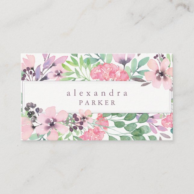 Schöne Flora | Trendfarbener Rahmen Visitenkarte (Vorderseite)