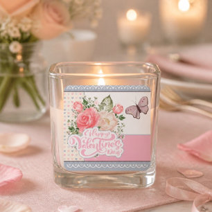 Schöne Flora und Schmetterling Valentinstag Quadratischer Aufkleber