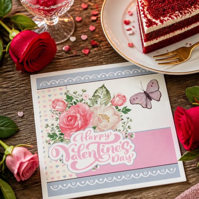 Schöne Flora und Schmetterling Valentinstag Serviette (Von Creator hochgeladen)