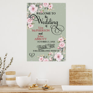 Schöne floral Sagegrüne Hochzeitsbegrüßung Poster
