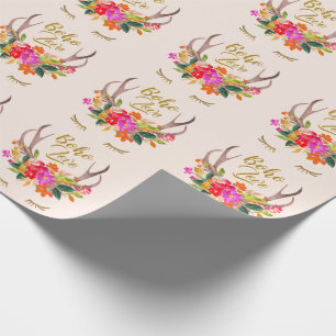 Schöne florale Boho-Liebes-Rentiergeweih-Wimpern Geschenkpapier
