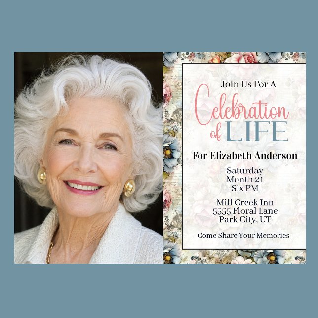 Schöne Florale Collage - Feier des Lebens Einladung (Vintage floral celebration of life invitation with watercolor flowers and romantic botanical design
)