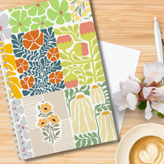 Schöne florale Collage Muster Blau grün rosa Notizbuch