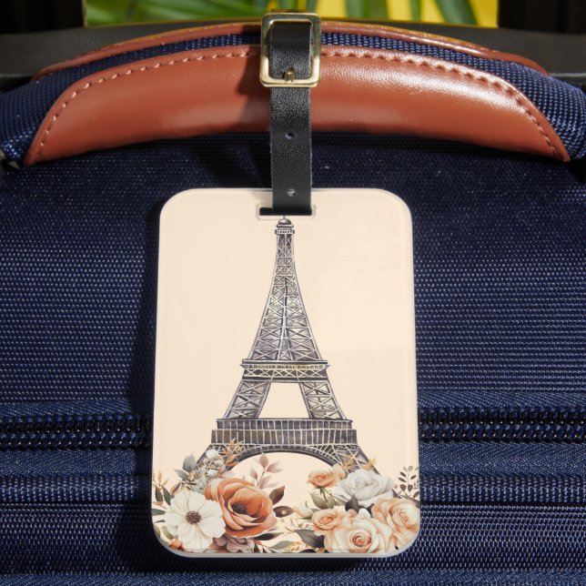 Schöne Florale Eiffelturm Paris Reise Gepäckanhänger (Vorderseite Insitu 2)