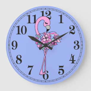 Schöne florale Flamingo-Rundwanduhr (groß) Große Wanduhr