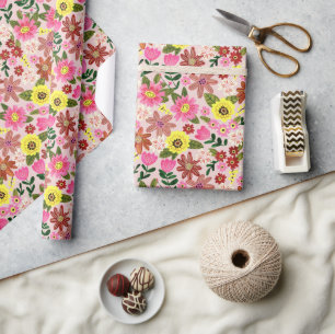 Schöne florale Frühlingsblumen rosa Geschenkpapier