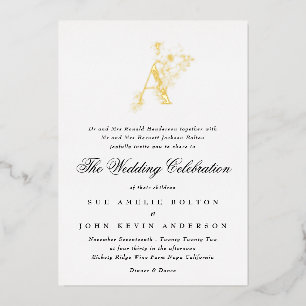 Schöne florale GOLD-Monogramm-Skizze-Hochzeit Folieneinladung
