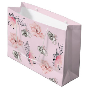 Schöne, florale, hellrosa Kamera Große Geschenktüte