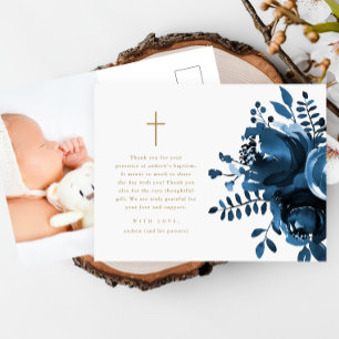 Schöne florale Kreuz-Taufe Foto Dankeschön Postkarte