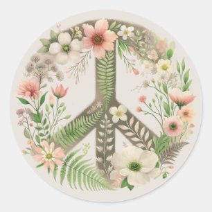 Schöne florale Retro-"Blühe in Frieden"-Friedensze Runder Aufkleber