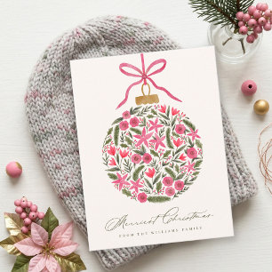 Schöne florale rosa Weihnachtskugel Feiertagspostkarte