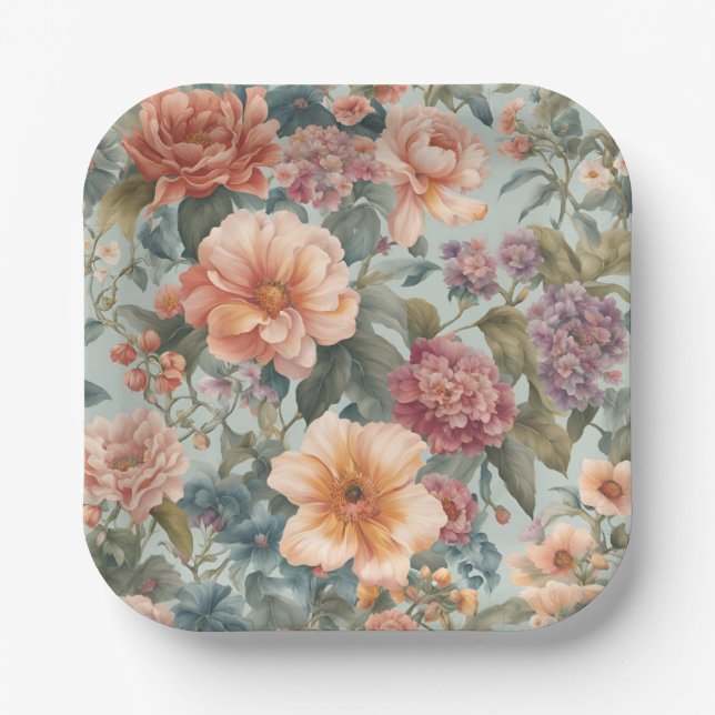 Schöne florale Vintage-Blumenmalerei Pappteller (Vorderseite)