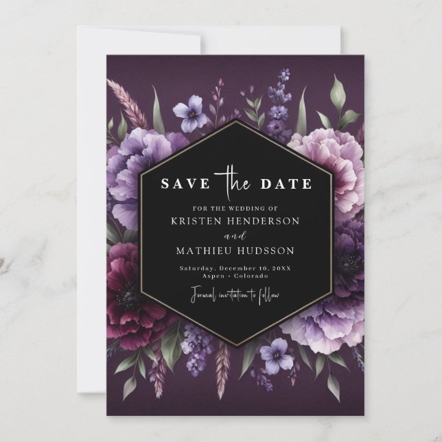 Schöne Florals Lila Blumenhochzeit Save The Date (Vorderseite)