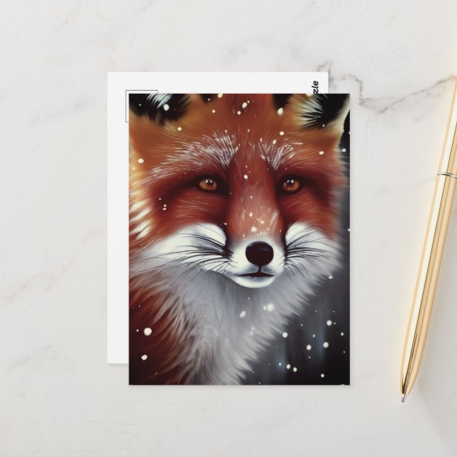 Schöne Fluffy Red Fox in Schnee Weihnachten Postkarte (Vorderseite/Rückseite Beispiel)