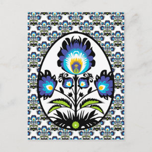 🐤 🐤 Schöne Folklore Blaue Pysanka Osterei Postkarte