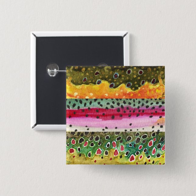 Schöne Forellenfelle - Bach, Regenbogen, Braunfisc Button (Vorne & Hinten)