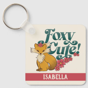 Schöne Foxy mit Blumen personalisierter Name Schlüsselanhänger