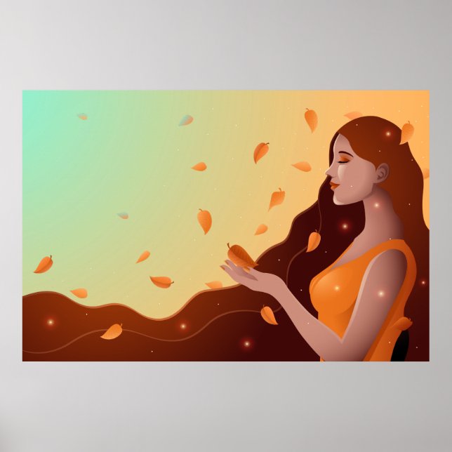 Schöne Frau als Herbstvertretung Poster (Vorne)