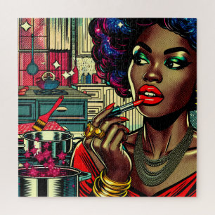 Schöne Frau am Lipstick Puzzle