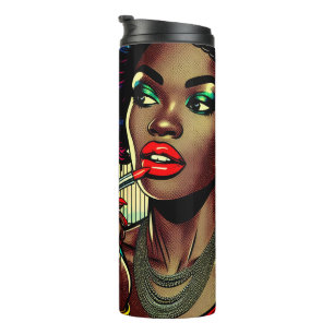 Schöne Frau am Lipstick Thermosbecher