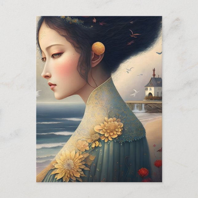 Schöne Frau am Meer Postkarte (Vorderseite)