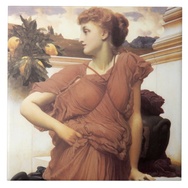 Schöne Frau am Springbrunnen Fliese (Vorderseite)