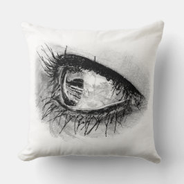 Schöne Frau Augen in vollem Mascara auf Kissen