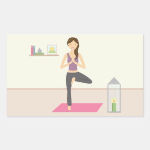 Schöne Frau beim Yoga in einem dekorierten Raum Rechteckiger Aufkleber