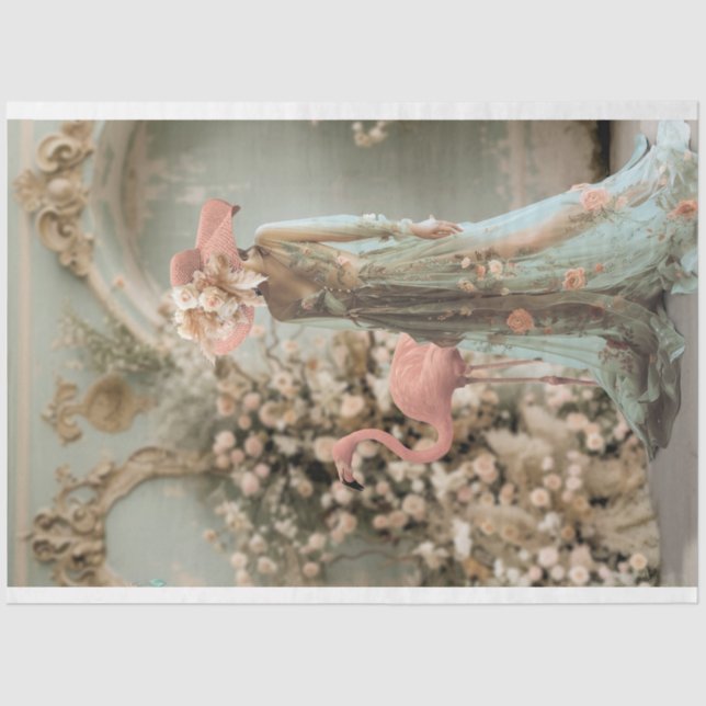 Schöne Frau, Flamingo & Floral, Portrait Art Seidenpapier (Vorderseite)