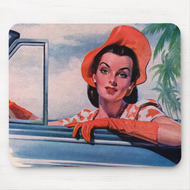 Schöne Frau im Auto der 40er Jahre Mousepad (Vorne)
