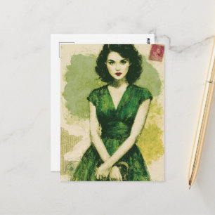 Schöne Frau im grünen Kleid Postkarte