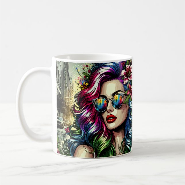 Schöne Frau in der Stadt Kaffeetasse (Links)